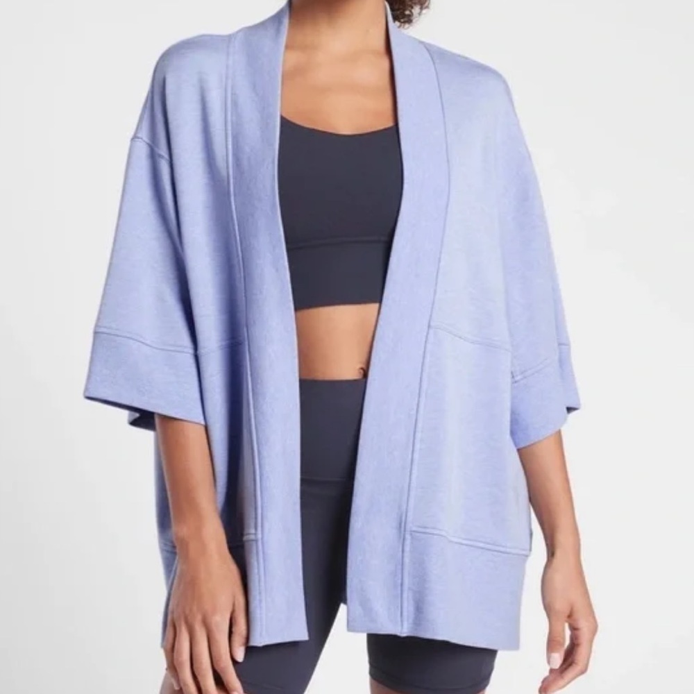 Athleta Lotus Textured Wrap Cardigan Open Front Blue Purple XXS/XS Oversized - Picture 1 of 11